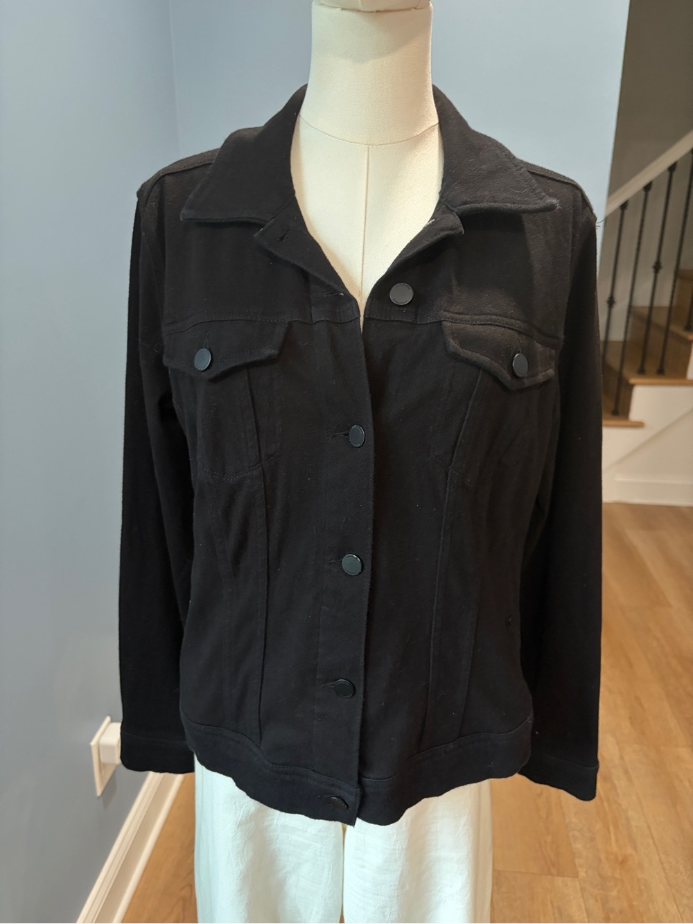 Liverpool Los Angeles Black Stretch Denim Trucker Jacket Size M